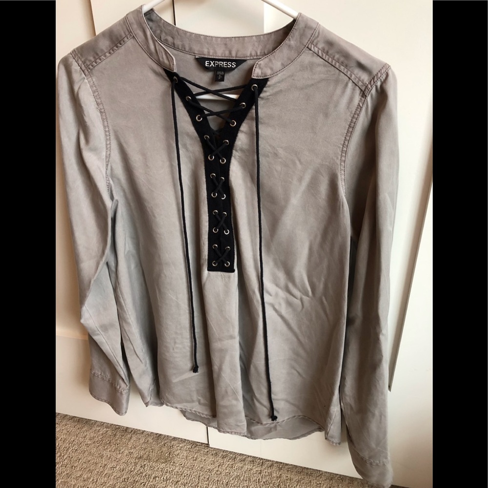 Lace up pull over blouse